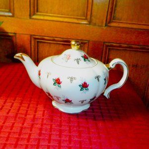 VINTAGE ~~~ ELLGREAVE ~~~ England Genuine Heatmaster Floral TEAPOT / GOLD TRIM